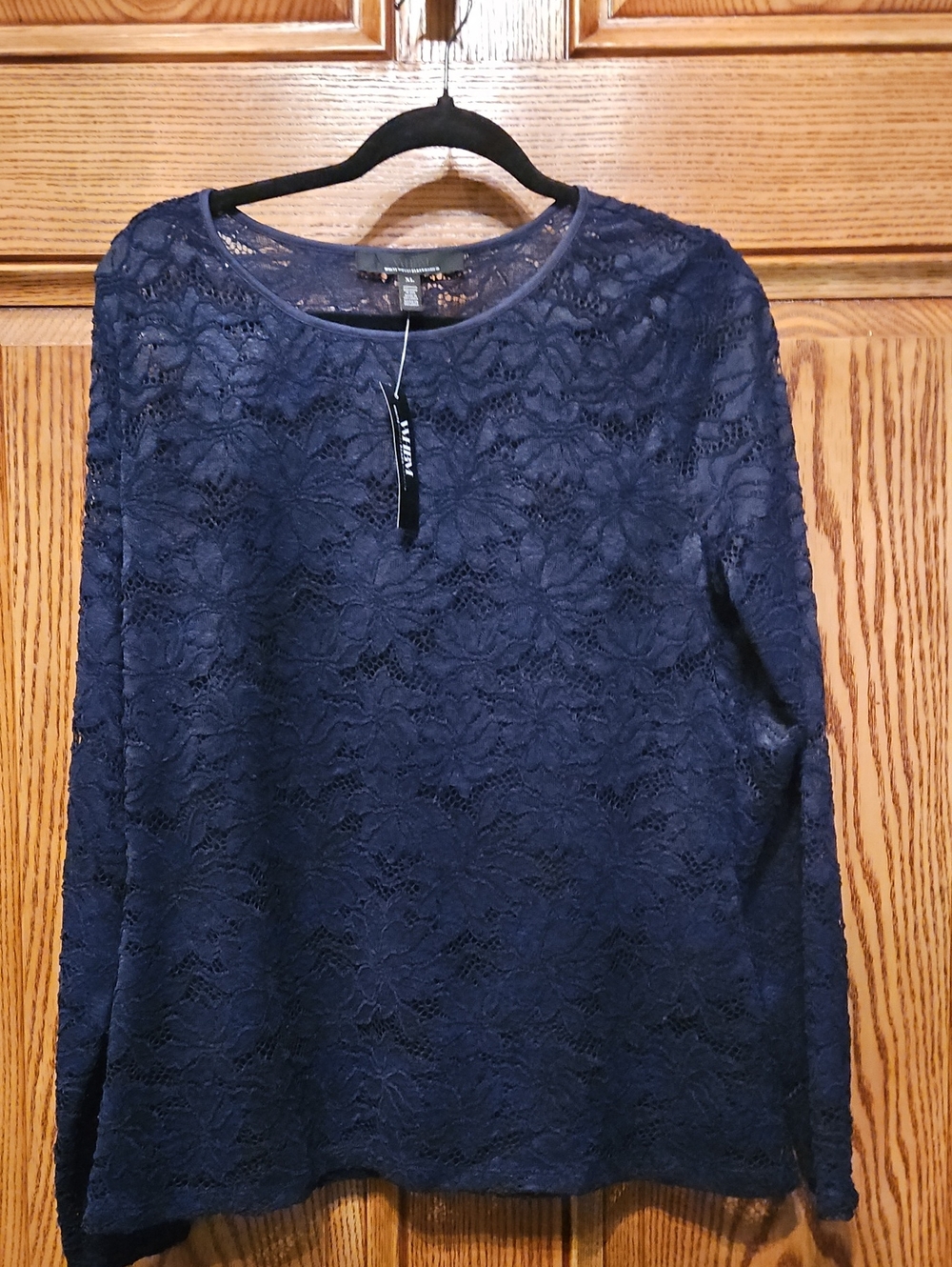 White House Black Market Navy Lace Long-Sleeve Top